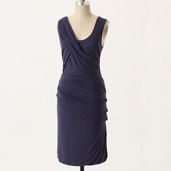 Anthropologie Deletta Camber Ruched Dress S Blue Draped Form Fitting Cocktail - Picture 5 of 7